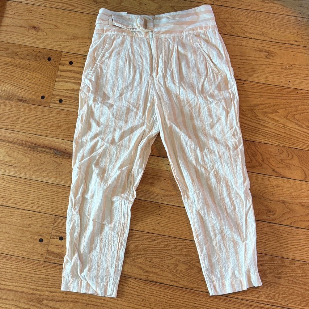 Anthropologie Cream and peach 🍑 Striped Chinos w belt front